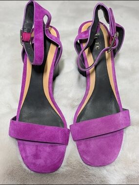 Joie Fushia Suede Ankle-Strap Block Heel Sandals